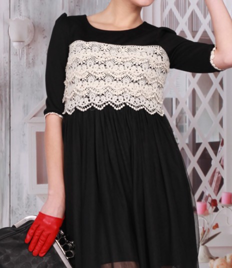 Black color dress with white color lace